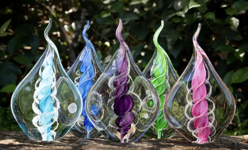 Hand-blown glass art with ashes