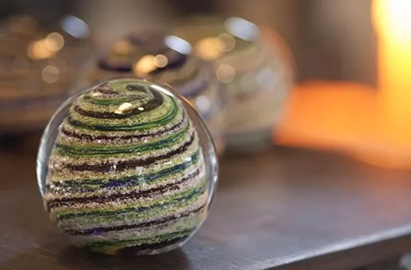 A memorial glass orb