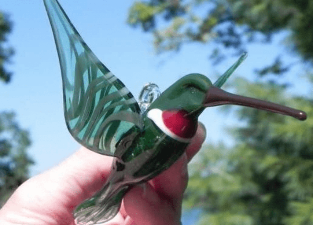 RED THROATED GLASS HUMMINGBIRD WITH INFUSED CREMATION ASH