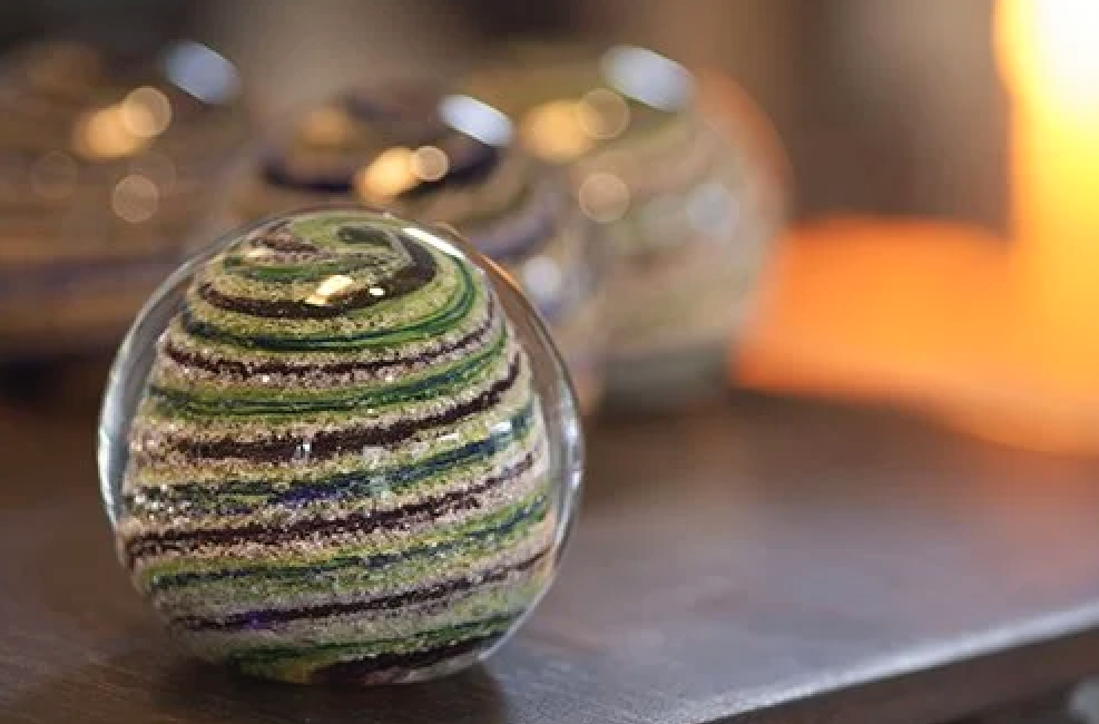 A memorial glass orb